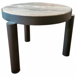 Beistelltisch Atene Klein Platte Marmor Arabescato Matt Metall Dunkelgrau Gebürstet