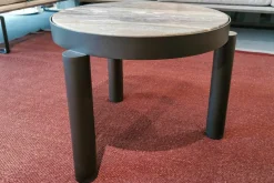 Beistelltisch Atene Klein Platte Marmor Arabescato Matt Metall Dunkelgrau Gebürstet