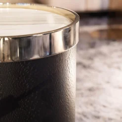 Beistelltisch Bailly Platte Aus Zebrino Marmor Oberseite Hellgold Umrandet