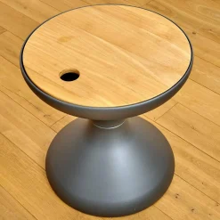 Beistelltisch Bells Teakplatte Gestell Aluminium Meteor Schwarz Pulverbeschichtet Mit Ice Bucket