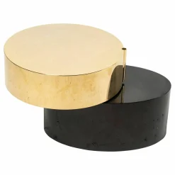 Beistelltisch Benson Platten Aus MDF Obere Platte Rund Metall Mit Gold-Finish Untere Platte Ellipsenförmig Mokkafarbig Braun