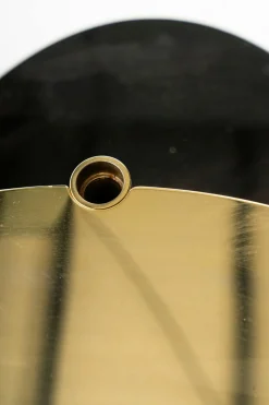 Beistelltisch Benson Platten Aus MDF Obere Platte Rund Metall Mit Gold-Finish Untere Platte Ellipsenförmig Mokkafarbig Braun