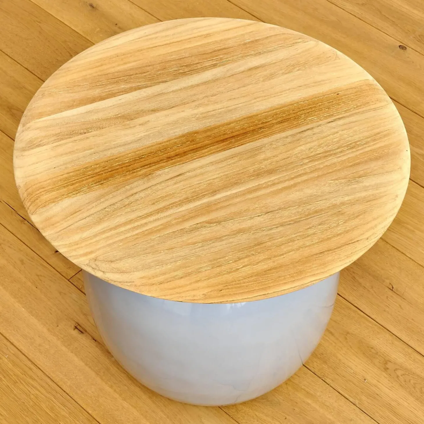 Beistelltisch Blow Low Platte Teak Gestell Keramik Glasiert Smoke Grau