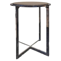 Beistelltisch B-Tisch Charme Stein Braun Antico Gestell Chrom Poliert