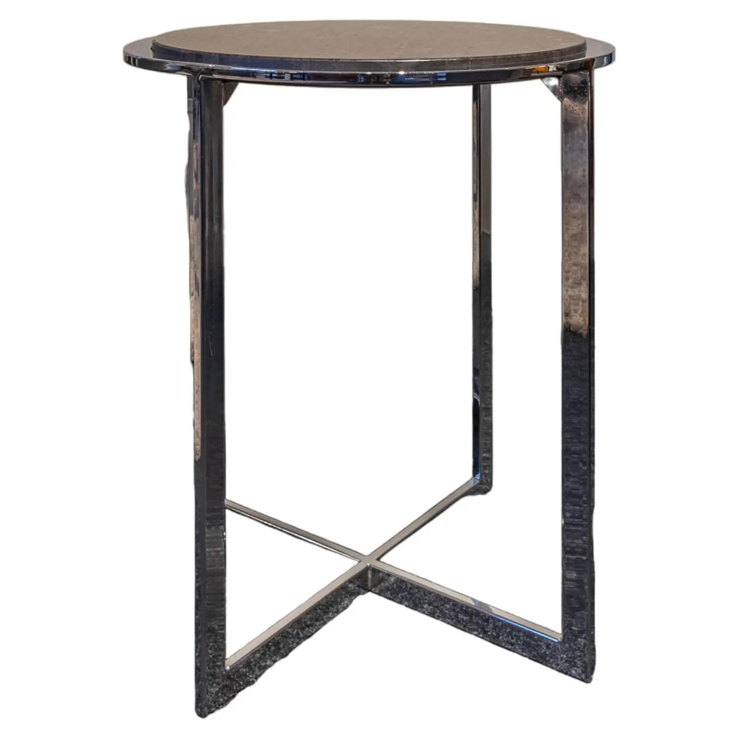 Beistelltisch B-Tisch Charme Stein Braun Antico Gestell Chrom Poliert