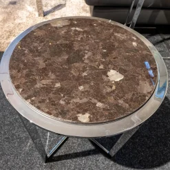 Beistelltisch B-Tisch Charme Stein Braun Antico Gestell Chrom Poliert