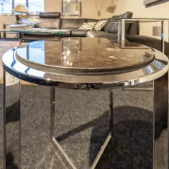 Beistelltisch B-Tisch Charme Stein Braun Antico Gestell Chrom Poliert