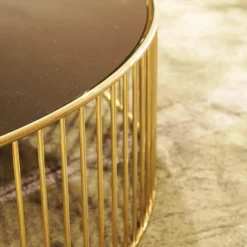 Beistelltisch Caulfield 100x28 Gold Glasplatte Gold Metallgestell Glänzendes Hellgold