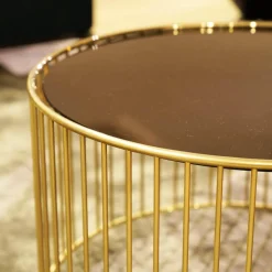 Beistelltisch Caulfield 100x28 Gold Glasplatte Gold Metallgestell Glänzendes Hellgold