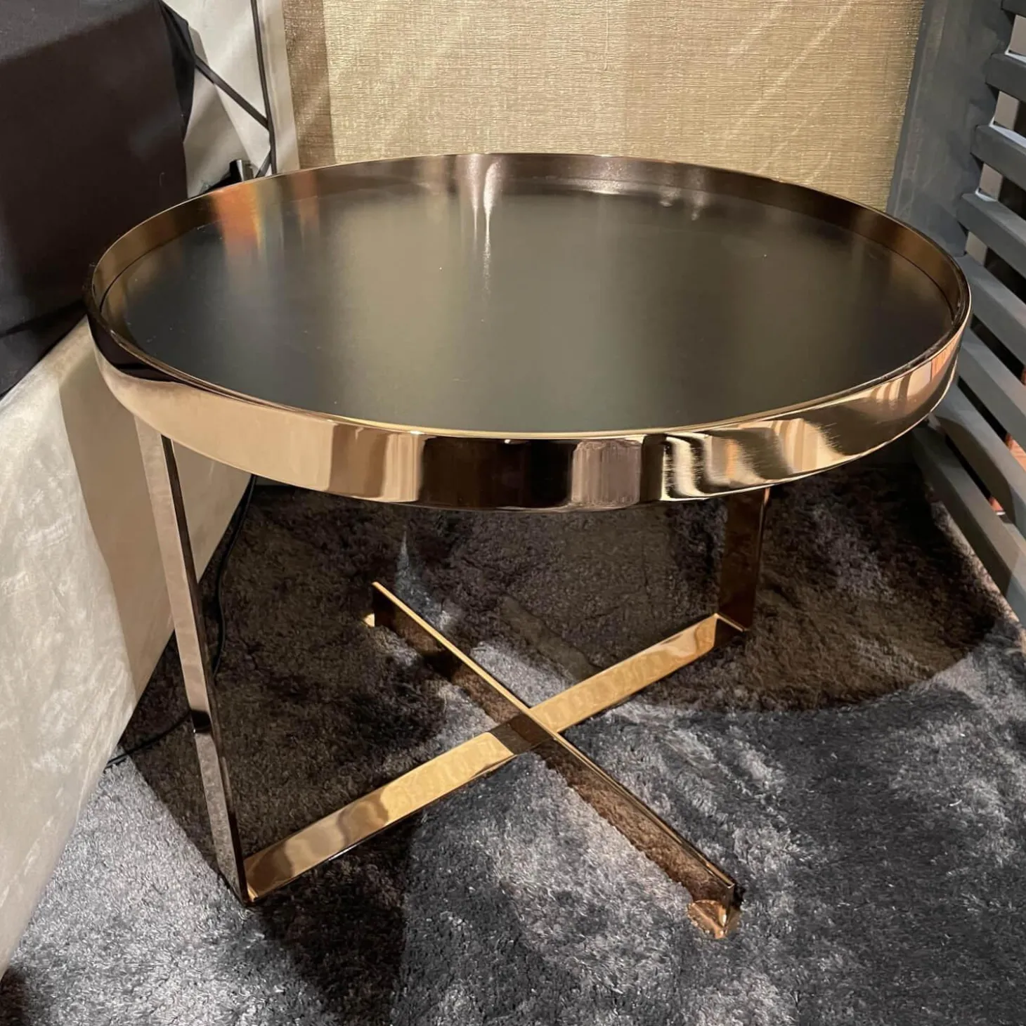 Beistelltisch Cross Platte Schutzlackiert Anthrazit Schwarzstahl Matt Gestell Metall Rose