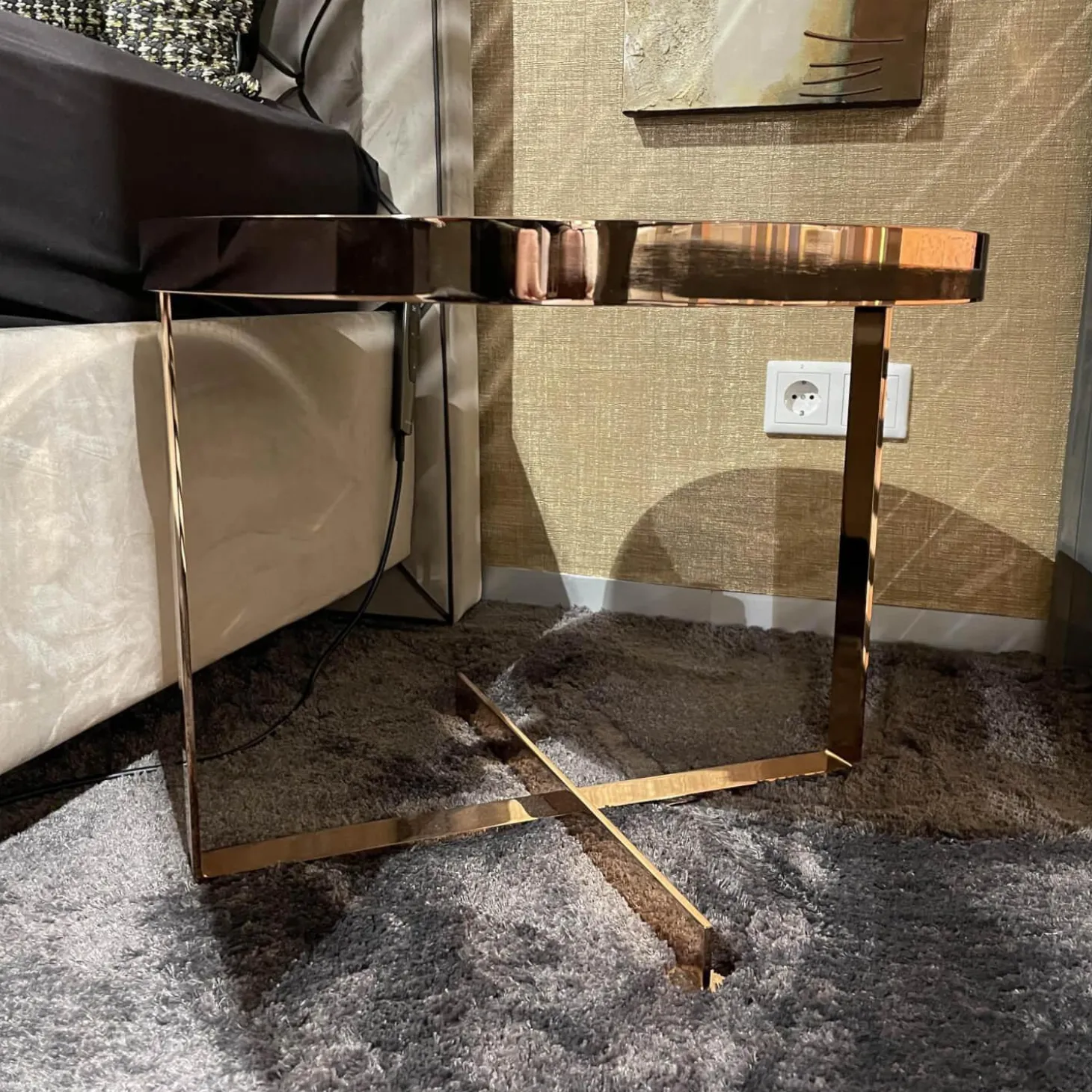 Beistelltisch Cross Platte Schutzlackiert Anthrazit Schwarzstahl Matt Gestell Metall Rose