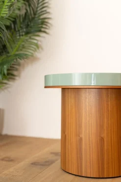 Beistelltisch Dress Up Platte Lack Salvia Blau Gestell Nussbaum