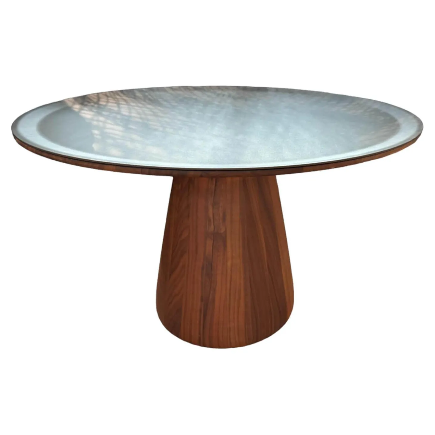 Beistelltisch Foster Rund Platte Stahl Matt Pulverbeschichtet Bronze Schwarz Säulenfuß Nussbaum Massiv Geölt