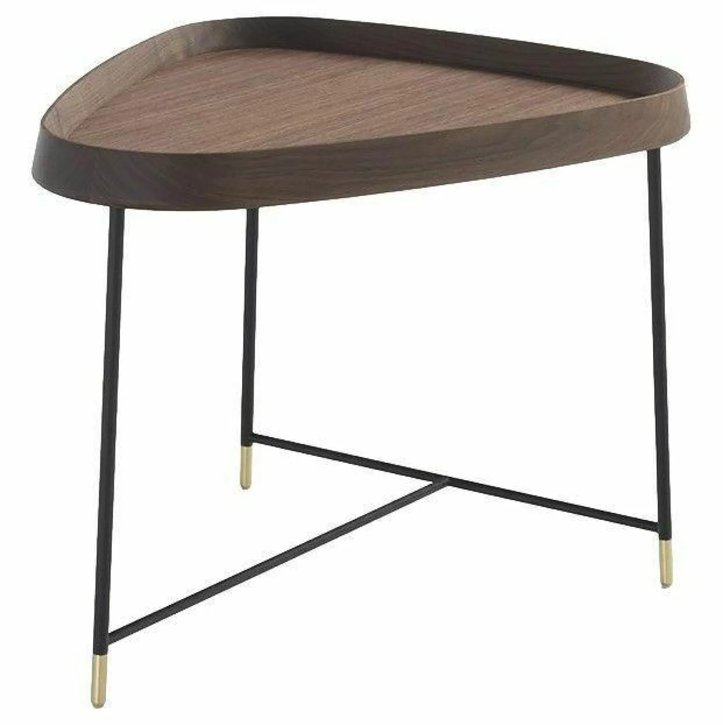 Beistelltisch Fritz 3 Dreieckig Platte Nussbaum Canaletta Gestell Metall Schwarz