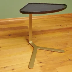 Beistelltisch Joy Platte Wengefarbig Gebeizt Gestell Messingfarbig