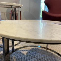 Beistelltisch Mera Durchmesser 39cm Marmor Weiß Gestell Schwarz Verchromt