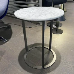Beistelltisch Mera Tavolino Durchmesser 39cm Platte Mamor Weiß Gestell Nickel Bronzefarben Lackiert