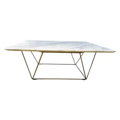 Beistelltisch Oki 131 T8 Platte Naturstein Bianco Lasa Weiß Gestell Messing Inklusive Kunststoffgleiter