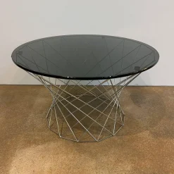 Beistelltisch Oota 156 T5 Platte Glas Schwarz Getönt Gestell Edelstahl Poliert