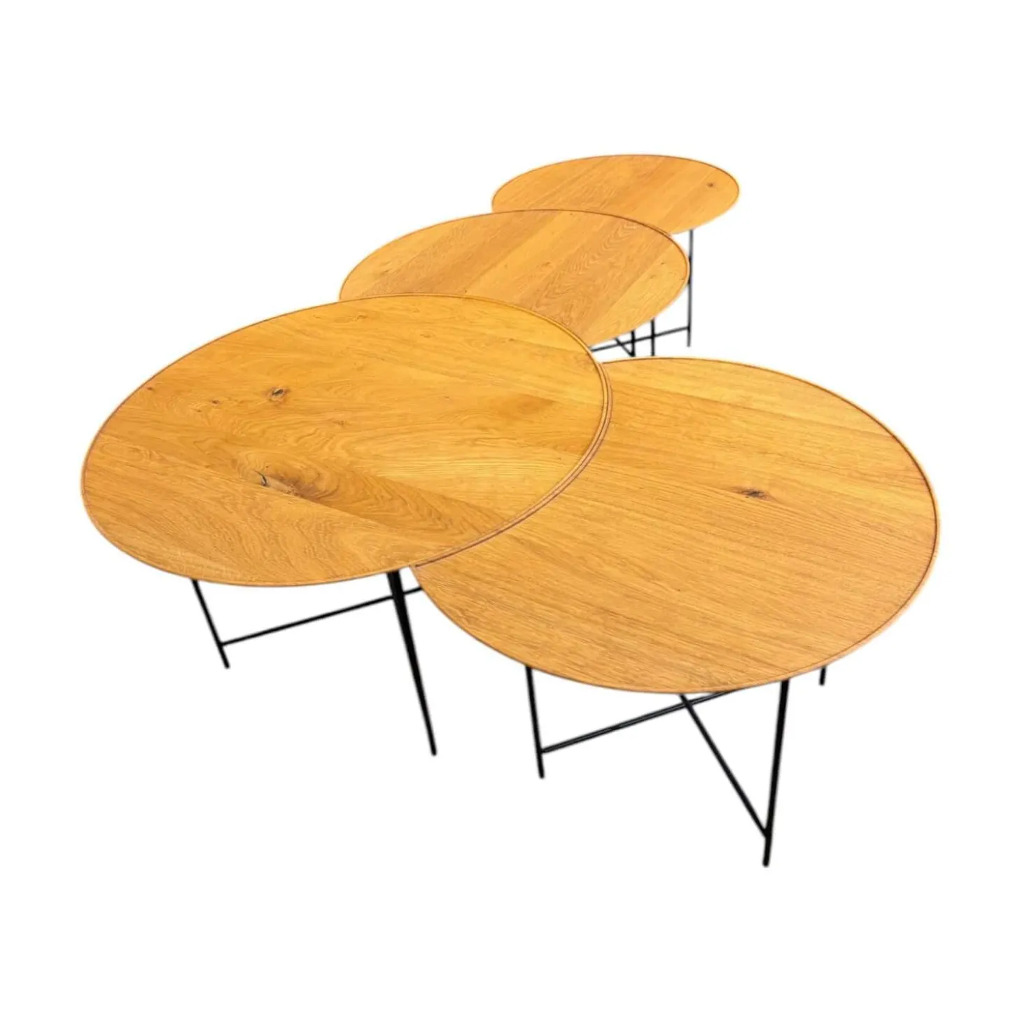 Beistelltisch Set Sichel Platten Knorrige Eiche Natur Geölt Gestell Rundstahl Schwarz Pulverbeschichtet