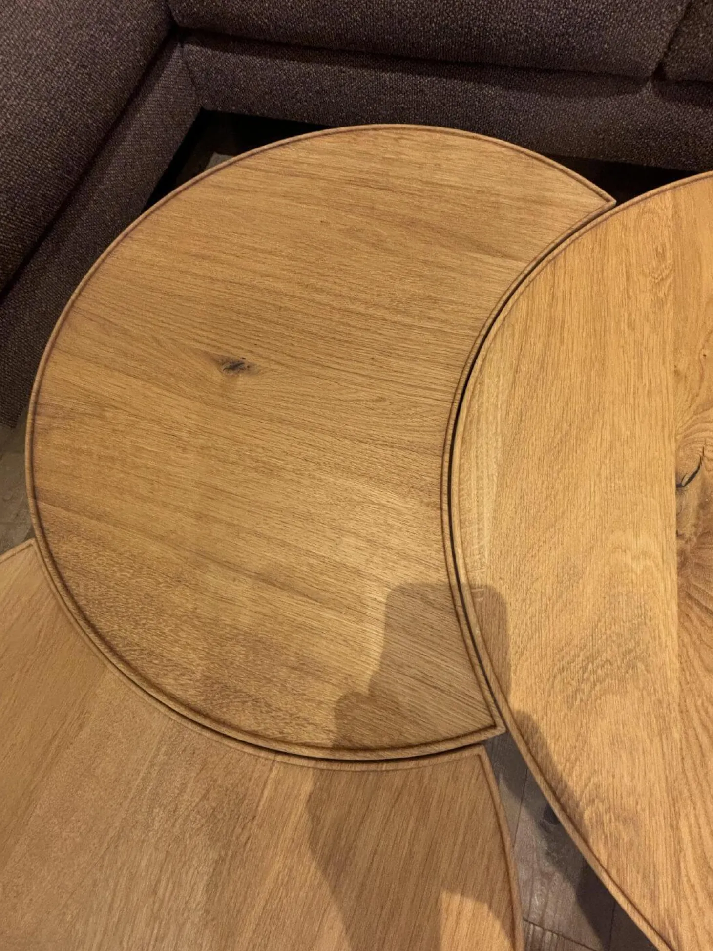 Beistelltisch Set Sichel Platten Knorrige Eiche Natur Geölt Gestell Rundstahl Schwarz Pulverbeschichtet