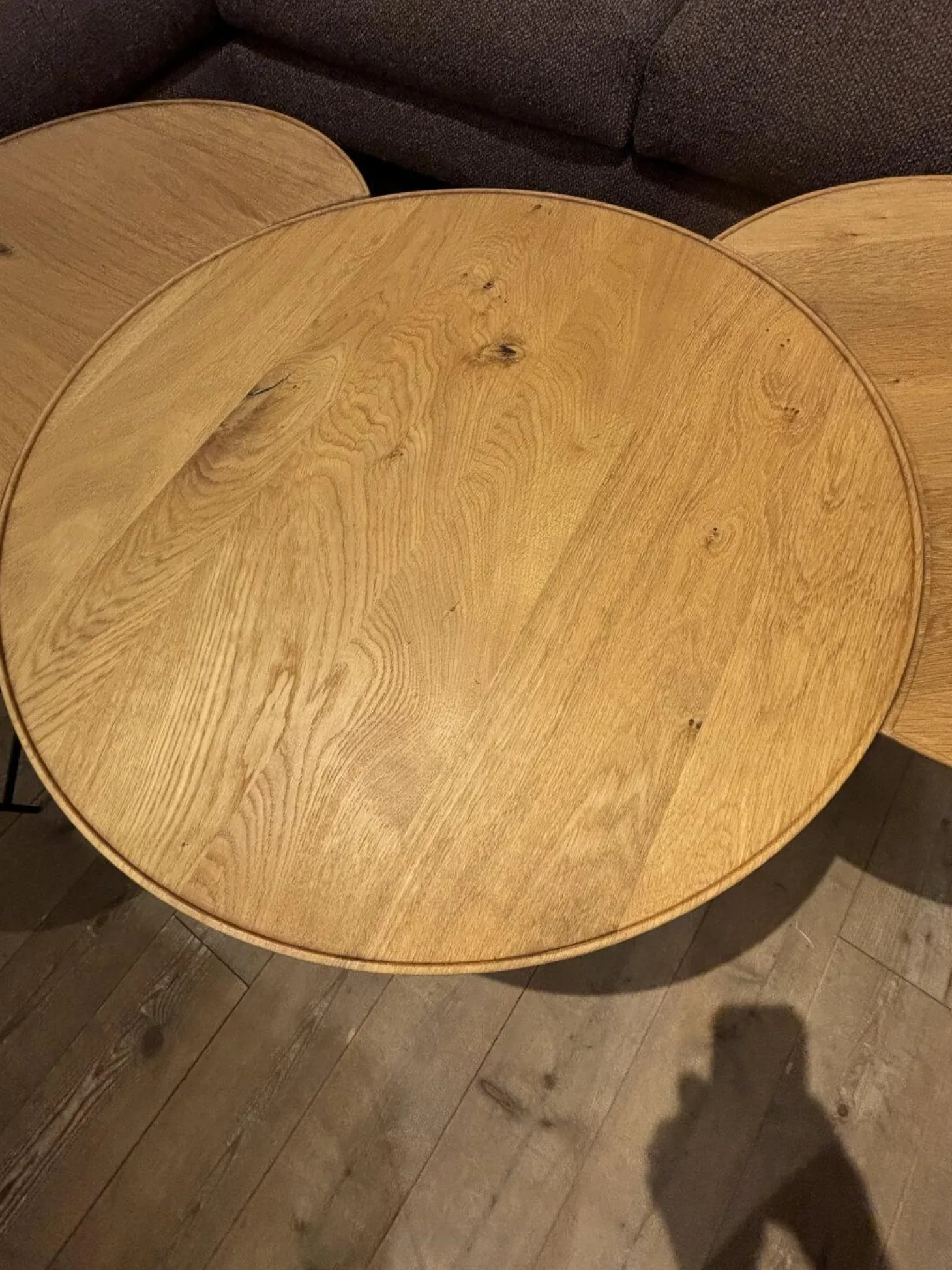 Beistelltisch Set Sichel Platten Knorrige Eiche Natur Geölt Gestell Rundstahl Schwarz Pulverbeschichtet