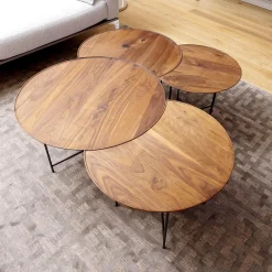 Beistelltisch Sichel Massiv Nussbaum Geölt Platten Mit Profilkante Eisengestell Dunkel Schwarz