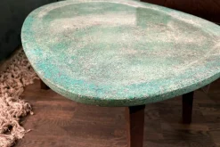 Beistelltisch Vietri Platte Marmor Türkis Gestell Esche Gefärbt Nussbaumfarbig