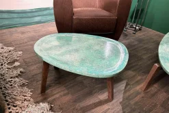 Beistelltisch Vietri Platte Marmor Türkis Gestell Esche Gefärbt Nussbaumfarbig