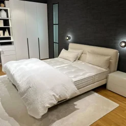 Bett Cleo Origins Complete Stoff Maxim 2130 Wollweiß Füße Metall Weiß Getaucht Inklusive 2 Matratzen