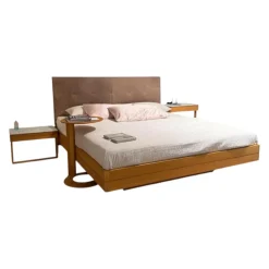 Bett Float Eiche Naturöl Kopfteil Naturleder L7 Tartufo Braun Inklusive Nachtkästchen Float Eiche Naturöl Deckplatte Glas Weiß