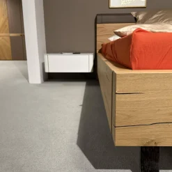 Bett Gentis Eiche Naturstamm Polsterapplikation Leder 5114 Grau Braun Mit Beleuchtung Und Fernbedienung