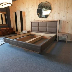 Bett Gestell Tanne Altholz Gebrannt Kopfteil Cielo Anelin Leder Braun Ohne Matratzen Und Lattenrost Inklusive 2 Nachttischen