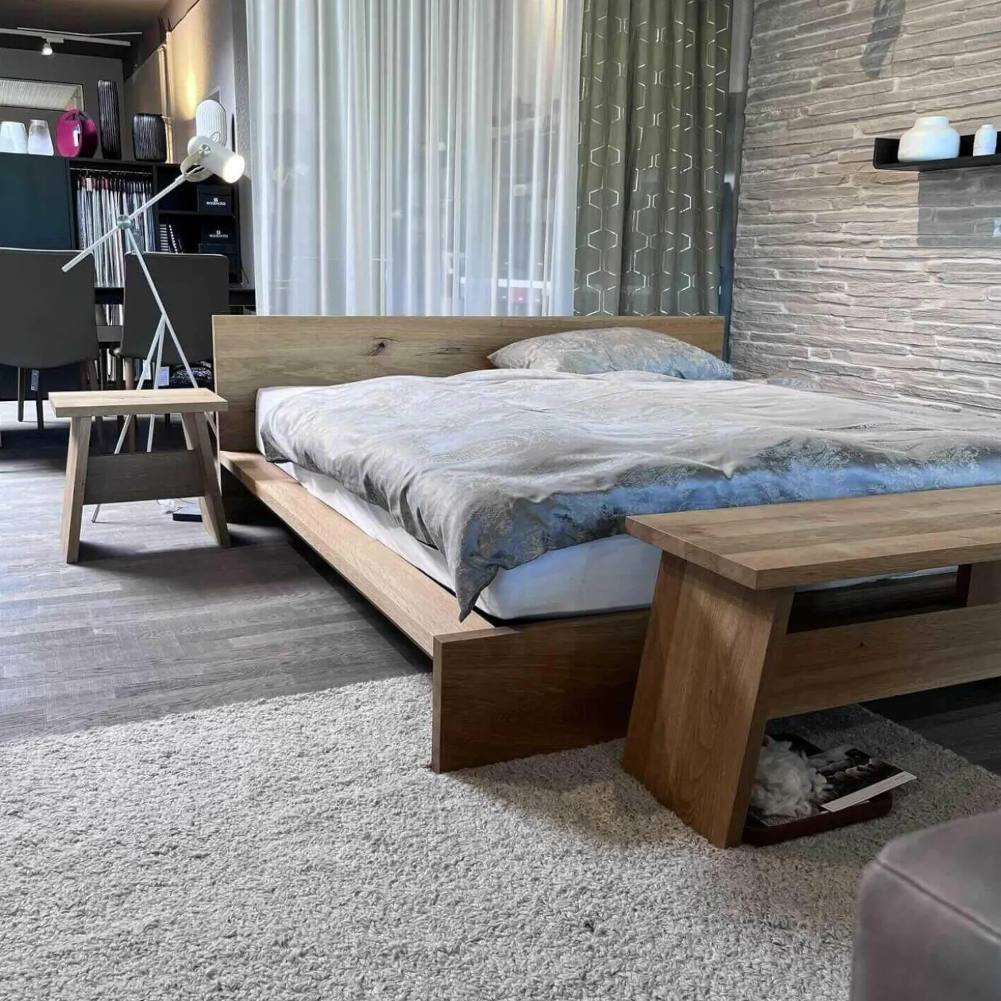 Bett Massivholz Europäische Eiche Geölt Mit Bank Und Beistelltisch