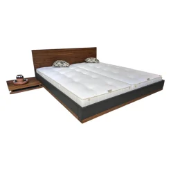 Bett Riletto Massivholz Nussbaum Lederbettseiten L7 Anthrazit Mit 2 Konsolen Ohne Matratze Und Lattenrost