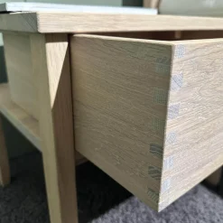 Bett Sesam Eiche Kopfhaupt Holzfüllung Weißöl Leimholz Keilgezinkt Inklusive 2 Nachtkästchen Ohne Matratzen Ohne Lattenrost