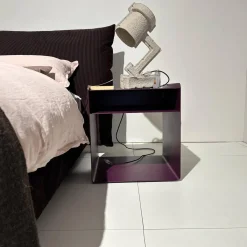 Bettanlage MD 13 Rose Stoff Charmelle Cord 103 Aubergine Violett Holzfuß Inklusive Beistelltisch Und Metallcontainer