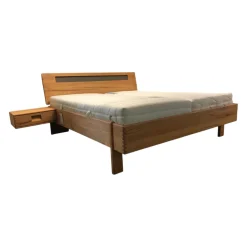 Bettgestell Casa Mio Kernbuche Massiv Natur Geölt Kopfteil Mit Glaseinsatz Havanna Grau Satiniert Füße Verzinkt Inklusive 2 Hängekonsolen ohne Matratzen ohne Lattenrost