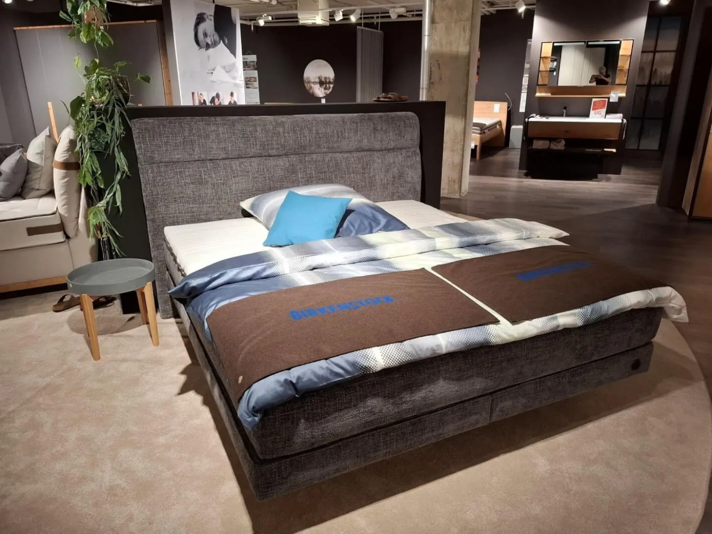 Boxspringbett Arran Stoff S TRE16 Dunkelgrau Füße Schwebesockel Inklusive Matratze