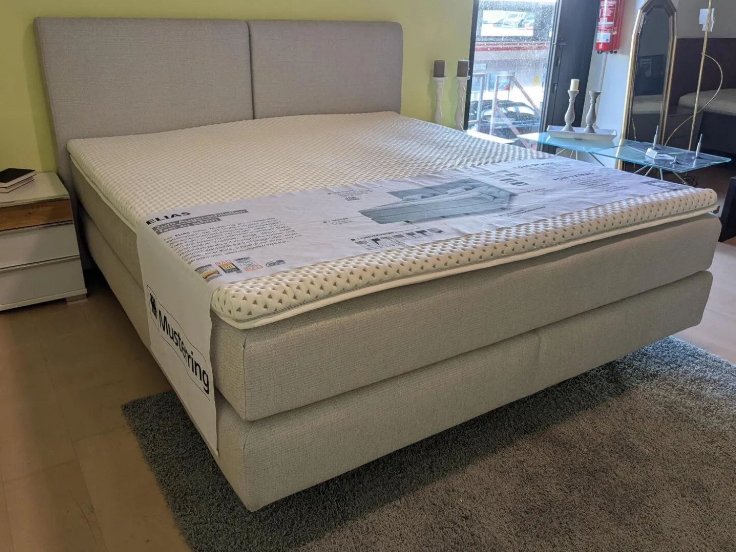 Boxspringbett Elias Stoff 87017 Mitttelgrau mit Matratze und Topper