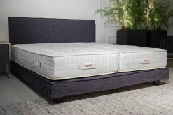 Boxspringbett Fine Stoff Passion Blau Füße Cube Wenge mit 2 Obermatratzen