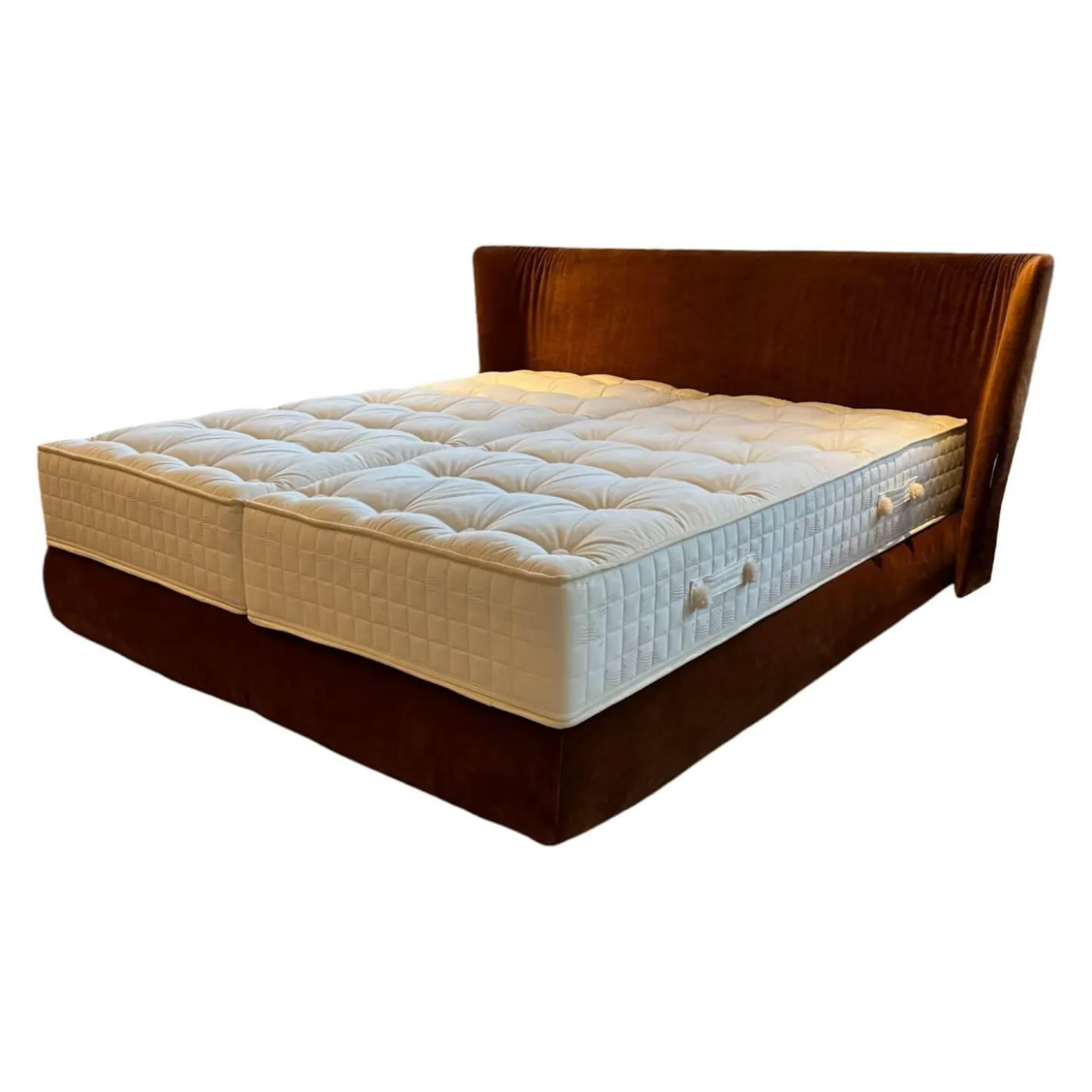 Boxspringbett Polo Stoff Velours City Velvet Reloaded Kupfer Orange Mit Blindfüßen