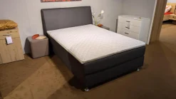 Boxspringbett Royal Kunstleder 630400 Santiago Anthrazit Matratzenbezug Gelocht Füße Alufarbig Mit Matratze Und Topper