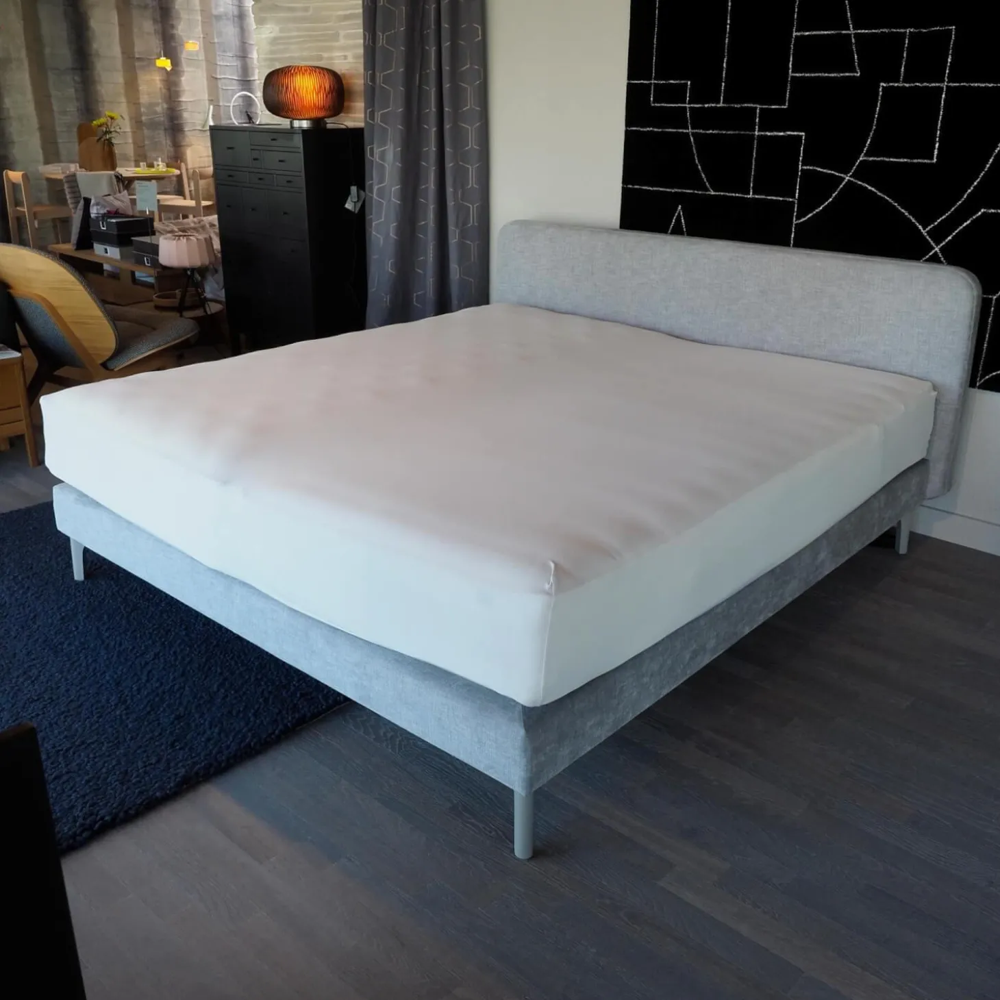 Boxspringbett Slow 19 Stoff Tin 705 Grau Fuß Holz Grau ohne Matratzen