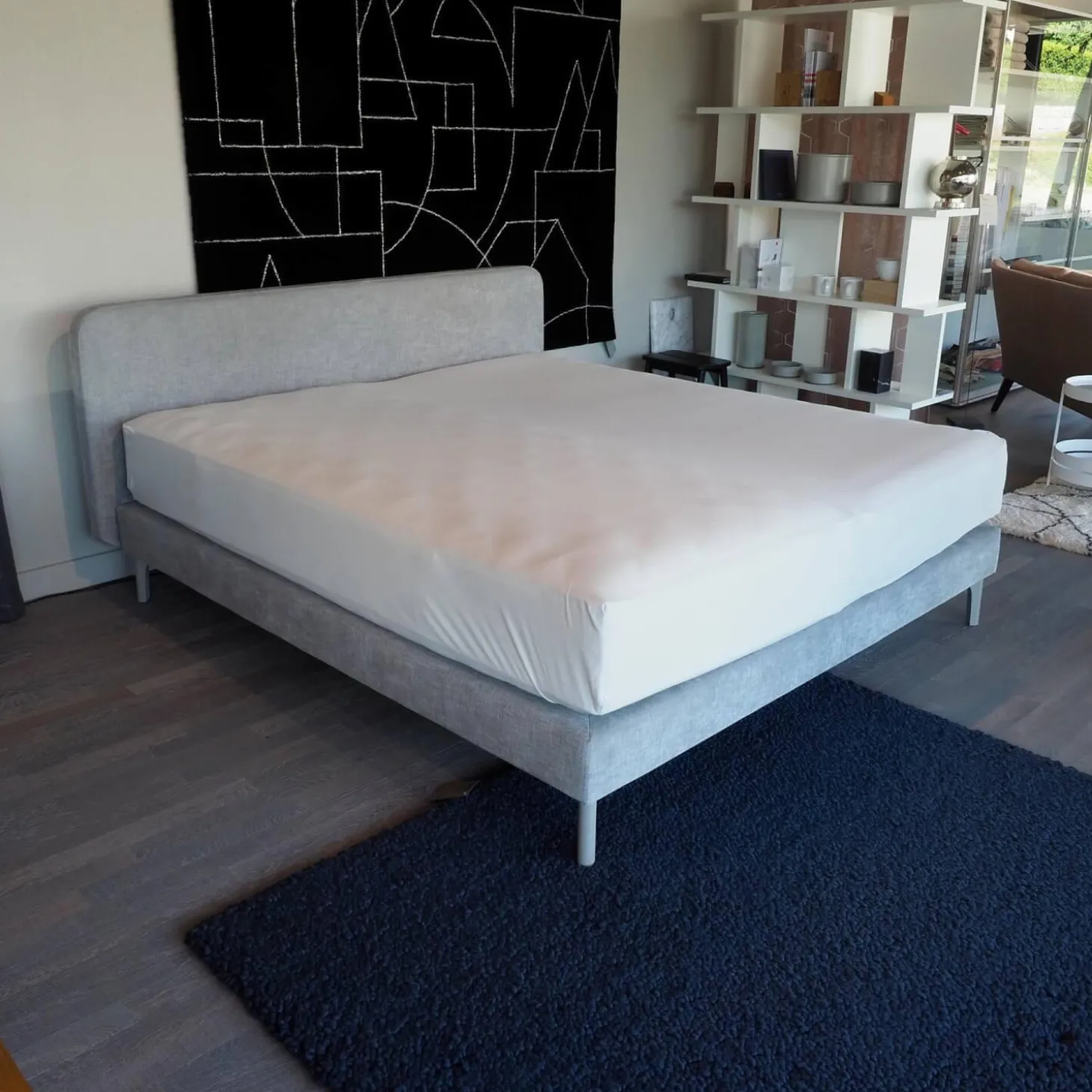 Boxspringbett Slow 19 Stoff Tin 705 Grau Fuß Holz Grau ohne Matratzen