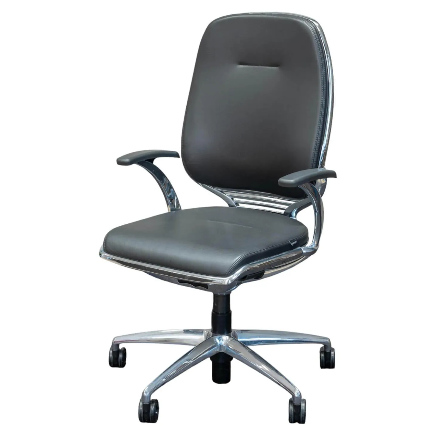 Bürodrehstuhl AL 3 Leder Schwarz 5-Sternfuß Auf Rollen