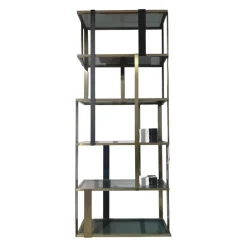 Cabinet Clio Regal Messing Gebürstet Schwazes Finish Glas Smoke Grau