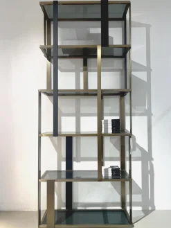 Cabinet Clio Regal Messing Gebürstet Schwazes Finish Glas Smoke Grau