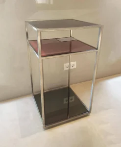 Cameo Konsole Parsolglas Hinterlackiert Rot Schwarz Gestell Edelstahl Matt