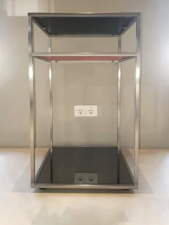 Cameo Konsole Parsolglas Hinterlackiert Rot Schwarz Gestell Edelstahl Matt